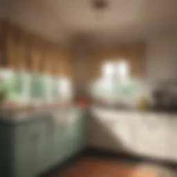Elegant mid century kitchen with retro curtains