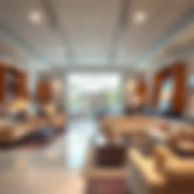 An elegant showroom displaying contemporary furniture pieces.