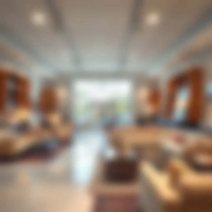 An elegant showroom displaying contemporary furniture pieces.