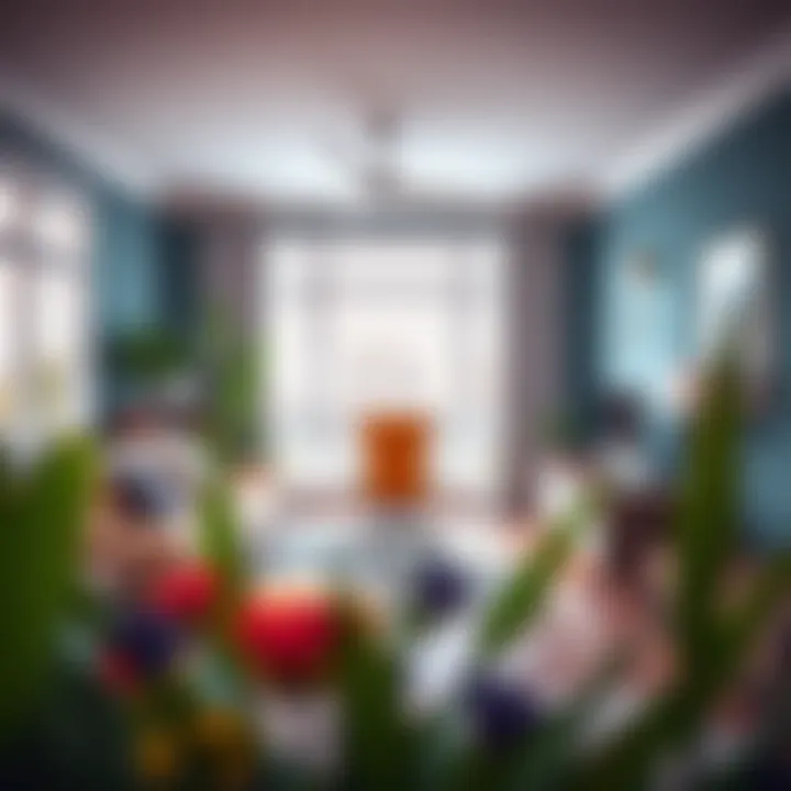 A vibrant home office designed with ergonomic furniture.