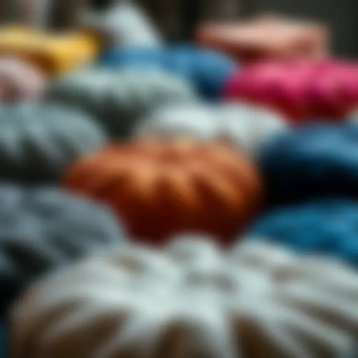 A selection of pouf cushions made from various materials and textures