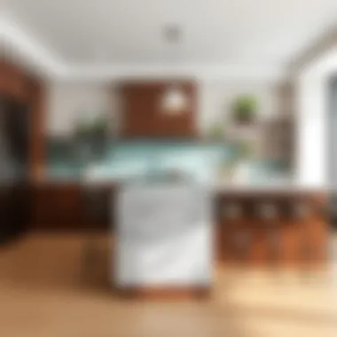 Customizable prefab island countertop options displayed in a kitchen