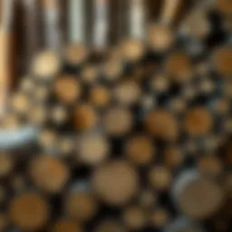 Natural round wood logs arranged aesthetically