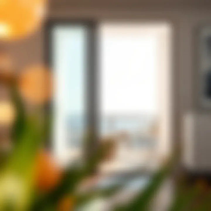 Contemporary glass sliding door opening to a balcony