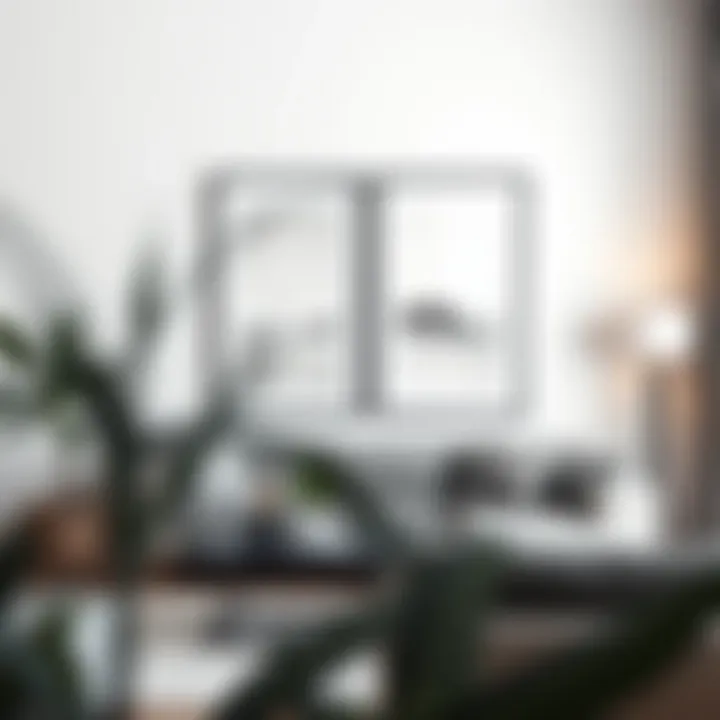 Minimalist interior featuring solid glass frames with monochrome art