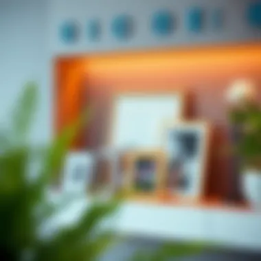 Stylish arrangement of solid glass picture frames on a modern shelf