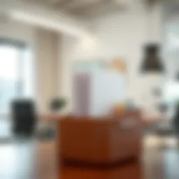 A stylish stand-up file folder in an office setting, showcasing its organizational capabilities.