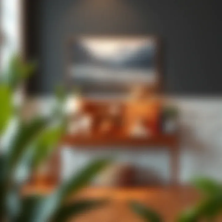 A beautifully decorated 27-inch console table with accessories and plants