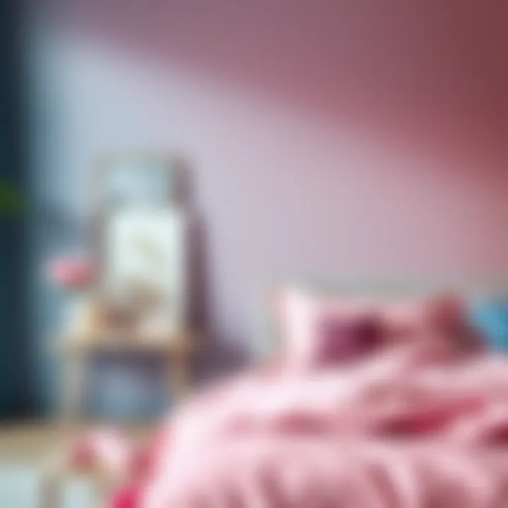 A color palette display featuring shades of pink and blue for bedroom decor