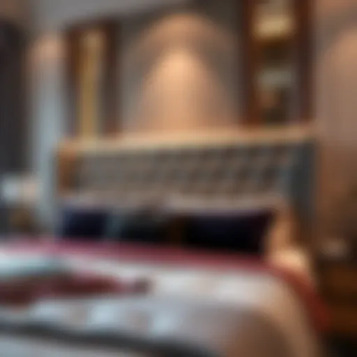 Luxurious velvet plush headboard in a contemporary bedroom setting