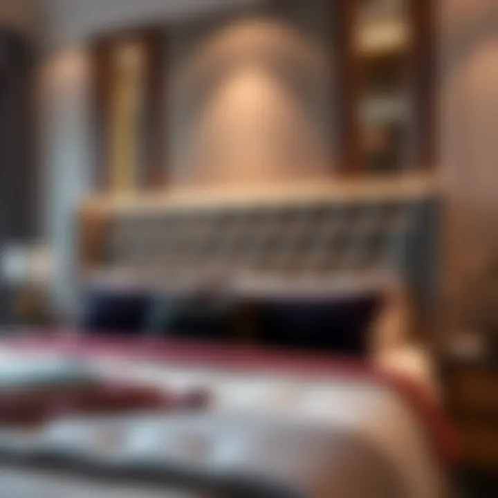 Luxurious velvet plush headboard in a contemporary bedroom setting