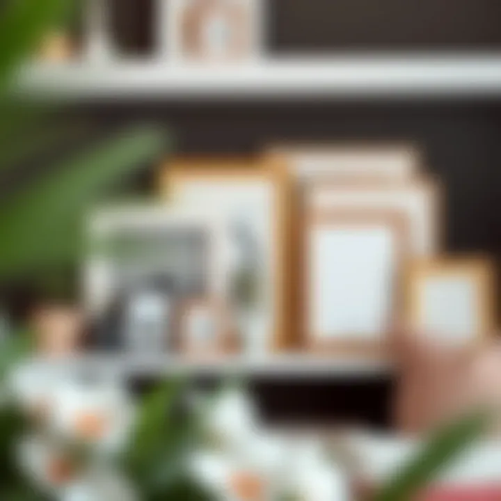 Aesthetic Arrangement of Standing Collage Frames Aesthetic arrangement of collage frames on a stylish shelf