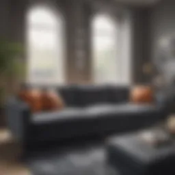 Elegant charcoal grey sofa set in a stylish living room