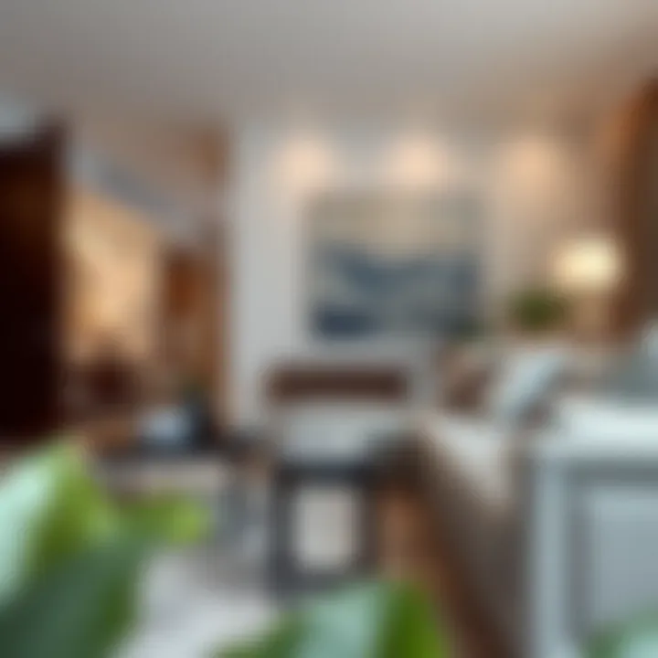 Elegant very tall side table in a contemporary living room setting