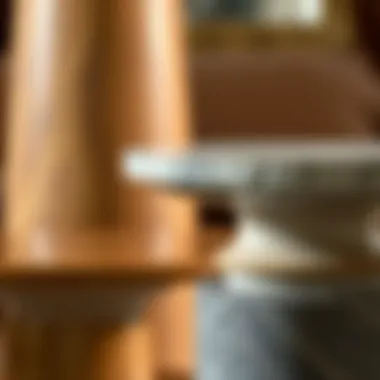 Close-up of unique materials used in tall side tables