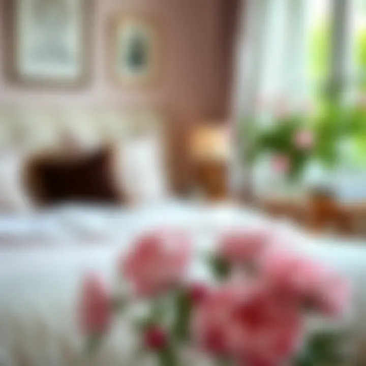 Charming Bedroom Decor with Peonies A cozy bedroom featuring small artificial peonies as part of the decor