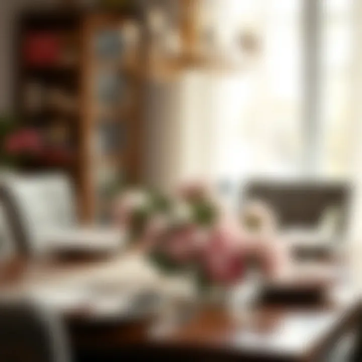 Dining Table Centerpiece with Peonies A stylish dining table set with small artificial peonies as a centerpiece