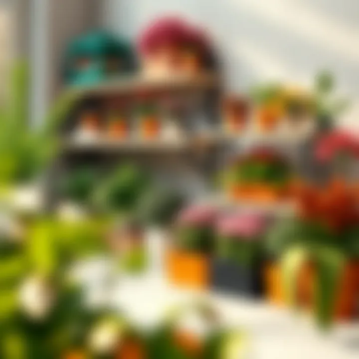 Vibrant Plant Arrangement on Garden Shelves Beautifully arranged garden shelves with vibrant plants