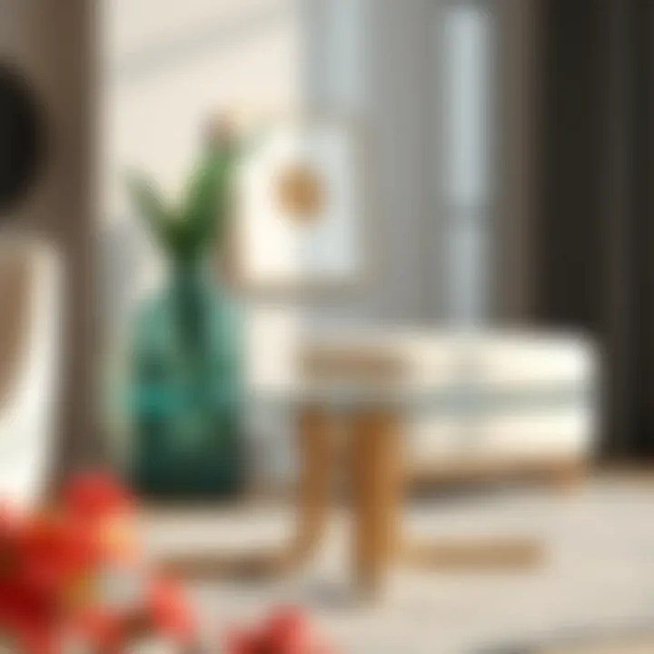 An elegant small art table made of glass and metal, harmonizing with contemporary design