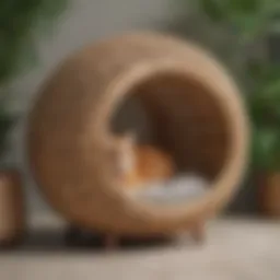 Elegant rattan cat condo showcasing intricate weaving and modern design.