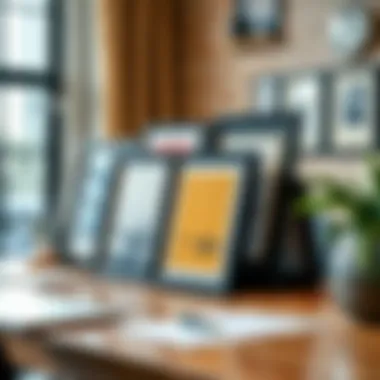 Creative display of 5x7 frames on an office desk