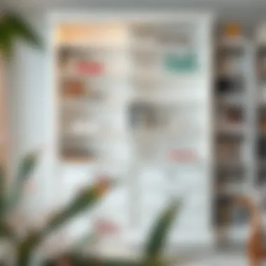 Elegant white bookshelf with stylish drawers showcasing books and decor