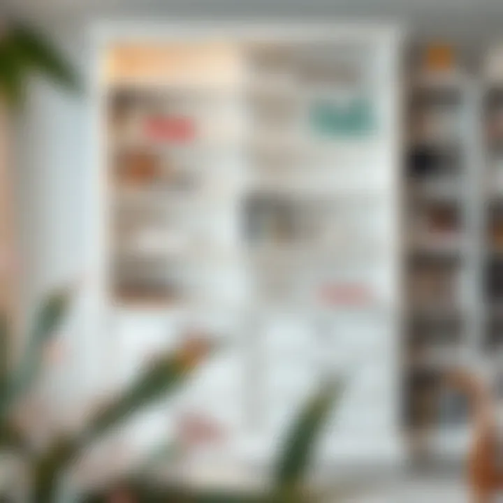 Elegant white bookshelf with stylish drawers showcasing books and decor