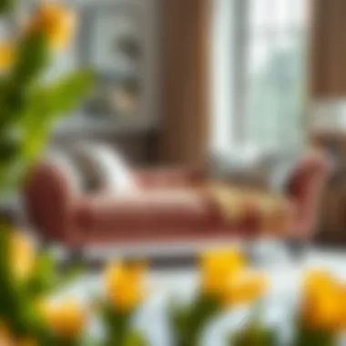 Chaise lounge styled with decorative pillows and a throw