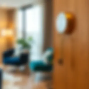 Close-up of a gold key hook in a modern interior setting