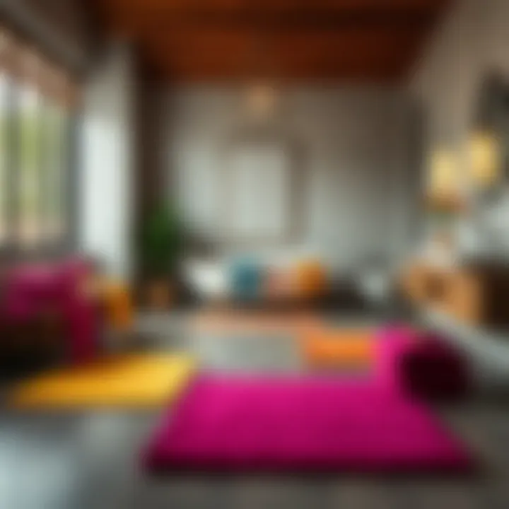 Colorful towel bath mats arranged in an inviting bathroom space