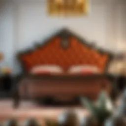 Elegant velvet bed frame showcasing intricate design details