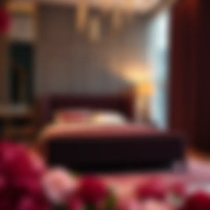 Luxurious bedroom featuring a velvet upholstered bed