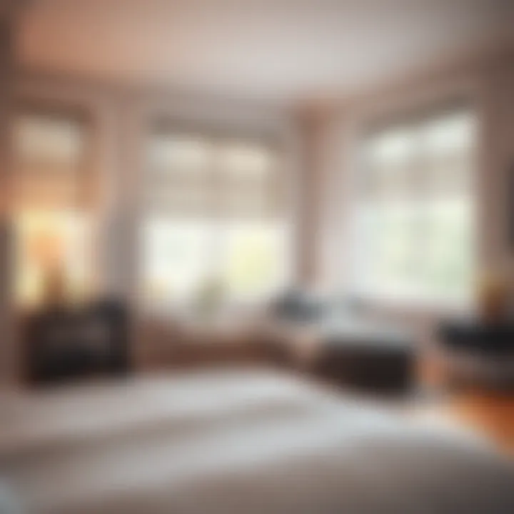 Beautifully designed bedroom with roller shades enhancing ambiance