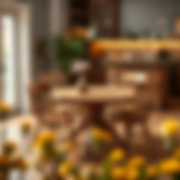 Warm Wooden Round Kitchen Table Warm wooden round kitchen table surrounded by five chairs