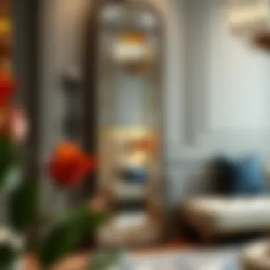 Elegant tall mirror showcasing intricate design details