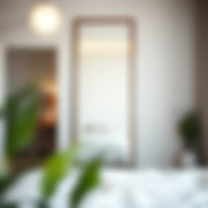 Tall mirror enhancing a minimalist bedroom decor