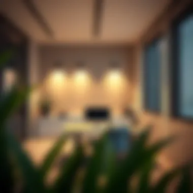 Minimalist Office with Directional Lighting Sleek wall-mounted directional lights enhancing a minimalist office space