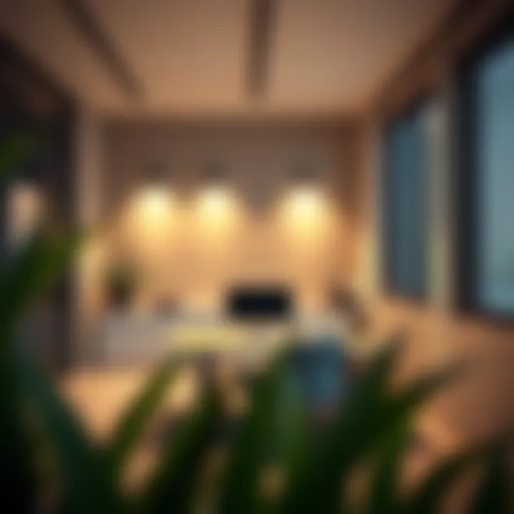 Minimalist Office with Directional Lighting Sleek wall-mounted directional lights enhancing a minimalist office space