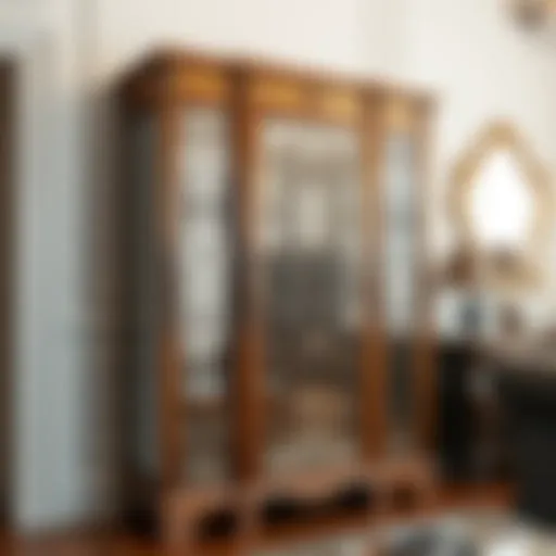 Intricate Design of Wood Mirrored Cabinet Elegant wood mirrored cabinet showcasing intricate design