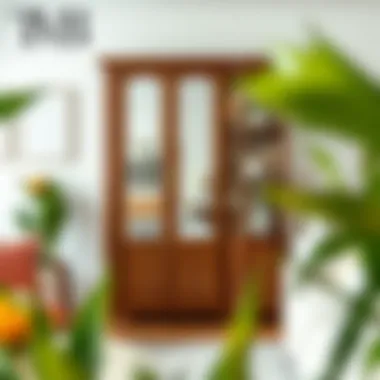 Stylish wood mirrored cabinet in modern living room