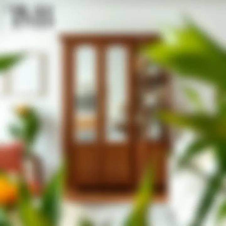 Stylish wood mirrored cabinet in modern living room