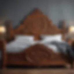 A beautifully crafted wooden bed showcasing intricate carvings