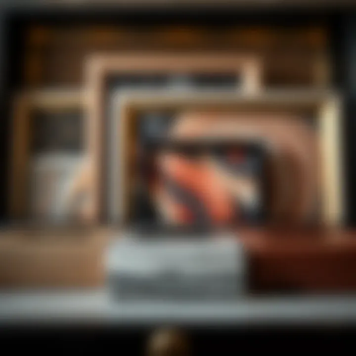 A detailed view of various materials used in XL shadow box frames