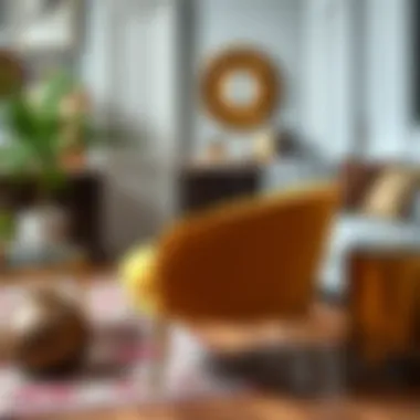 Elegant gold accent chair with arms positioned in a chic living room