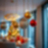 Elegant indoor Christmas decoration with hanging ornaments