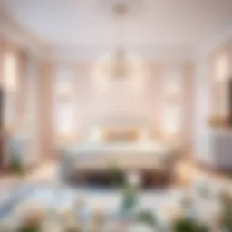 Elegant bedroom showcasing a harmonious blend of pastel colors with white furniture.