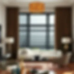 Elegant living room showcasing blackout shades behind sheer blinds