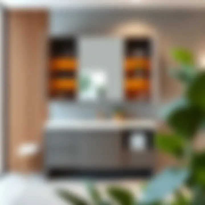 Minimalist bathroom cabinet featuring open shelving for stylish organization