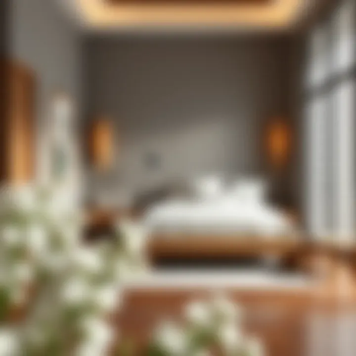 A serene bedroom with a queen size Japanese platform bed and traditional decor