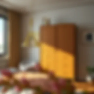 Elegant tall dresser in a stylish small bedroom